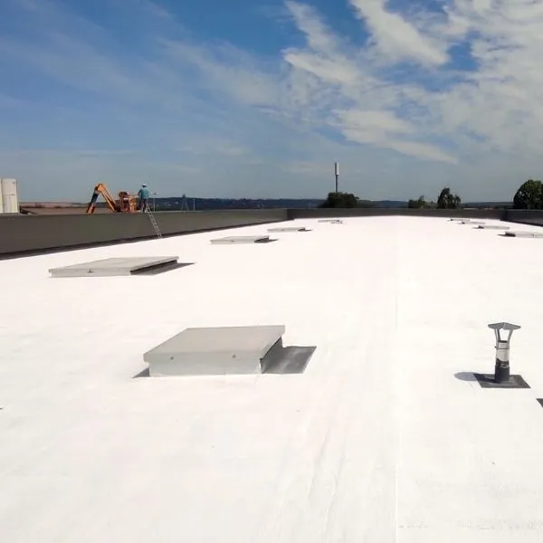 Toiture d'un bâtiment de stockage dans les Yvelines après application de la peinture réflective par Cooltech 